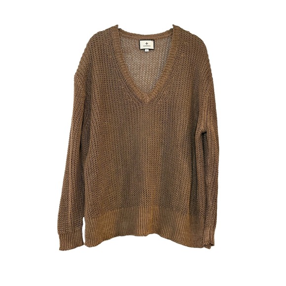 Tuckernuck Sweaters - Tuckernuck 100% Linen Brown Tan V-Neck Sweater Top Preppy Oversized Slouchy